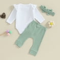 thumbnail image 7 of Okbabeha Fall Baby Girl Clothes Daddys Girl Ruffle Sleeve Romper Top Ribbed Solid Pants Infant Winter Outfit with Headband, 7 of 7