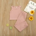 thumbnail image 2 of Baby Summer Clothes Toddler Girls 2pcs Sleeveless French Rib Solid Color Top Pants Suit Clothing Outfits, 2 of 8