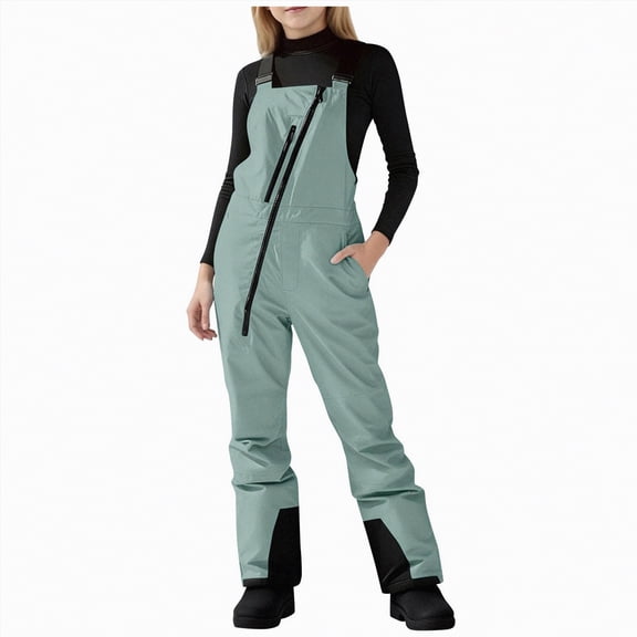 HCNTES Toddler Boys Girls Snow Bib Overalls Kids Waterproof Ski Pants Comfortable Winter Outdoor Activity Wear(Green,12-13 Years)