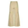 thumbnail image 4 of WIZUTIZ Summer Pants for Women Plus Size Relaxed Loose Wide Leg Summer Pants Elastic Spandex High Waist Full Length Sweatpants Solid Flowy Smocked Ruffled Pants for Ladies Activewear Date Beige, 4 of 5