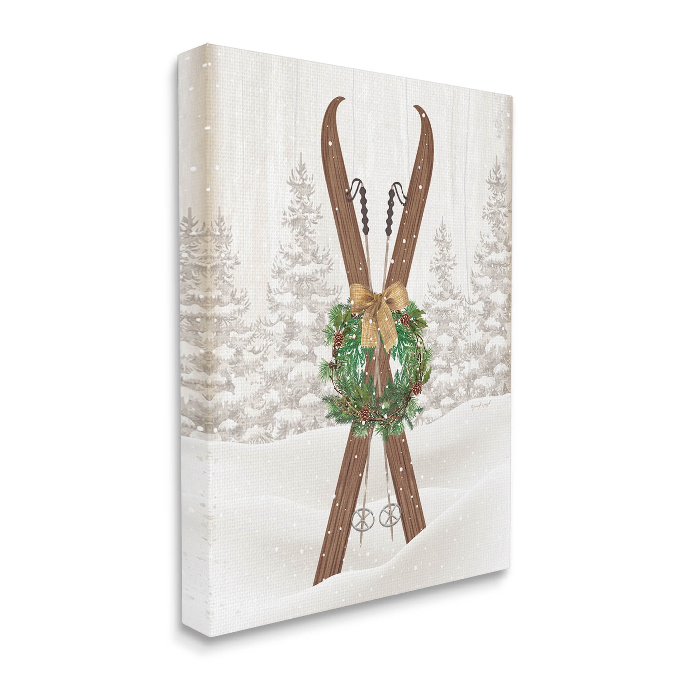 Stupell Industries Winter Skis Holiday Wreath Graphic Art Gallery Wrapped Canvas Print Wall Art, Design by Jennifer Pugh