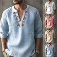 thumbnail image 6 of CENL Men Long Sleeve Button-Down Shirt Blouse Loose Henley V-Neck Beach Tops T Shirts, 6 of 9