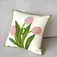 thumbnail image 2 of Funda de almohada con bordado floral de primavera, funda de cojín cuadrada suave (rosa, 18.0 x 18.0 in), 2 of 5