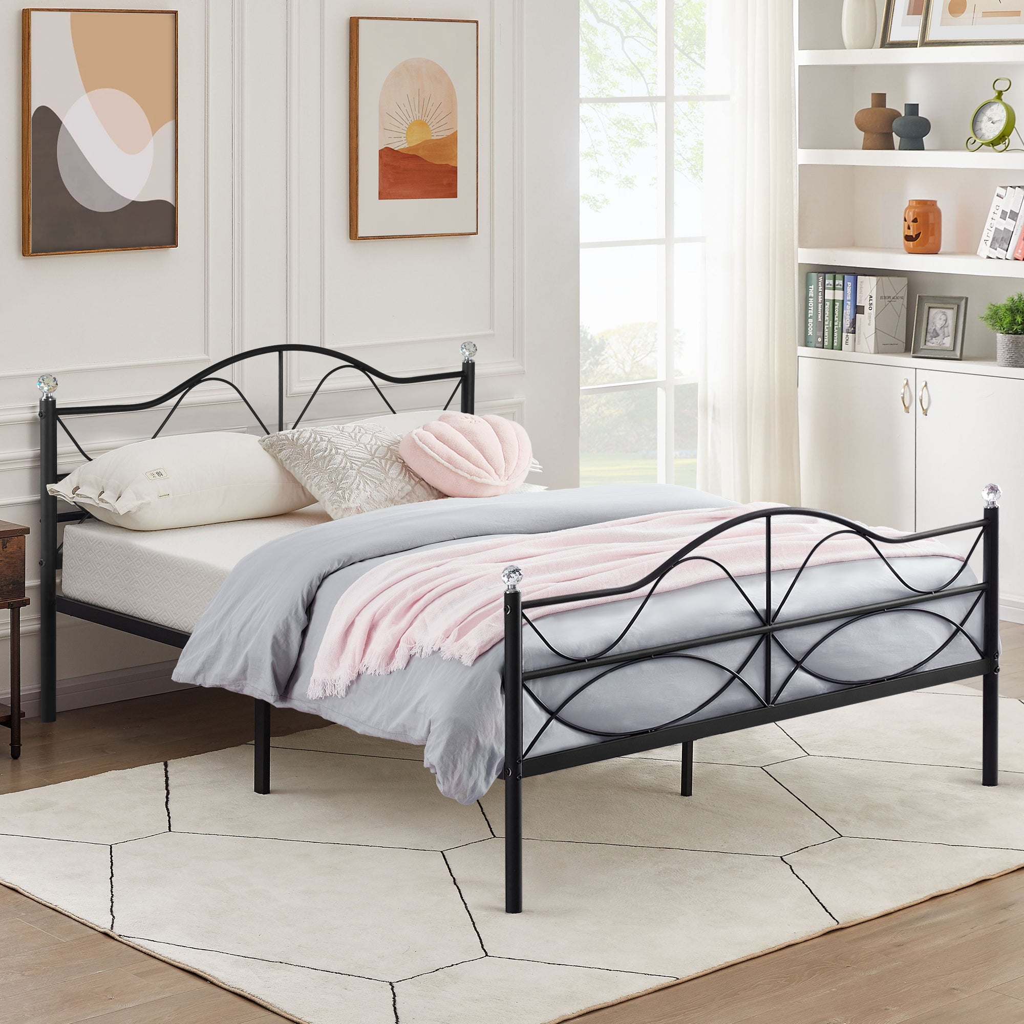 Katkuca Full Size Metal Platform Bed Frame with Headboard and Footboard