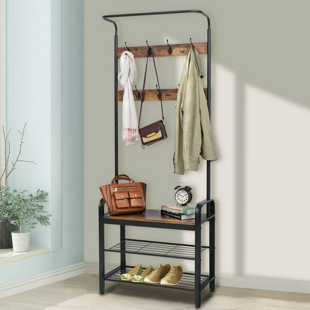73''(H)x28''(L) Standing Coat Shoe Rack Shoe Storage Bench, Entryway