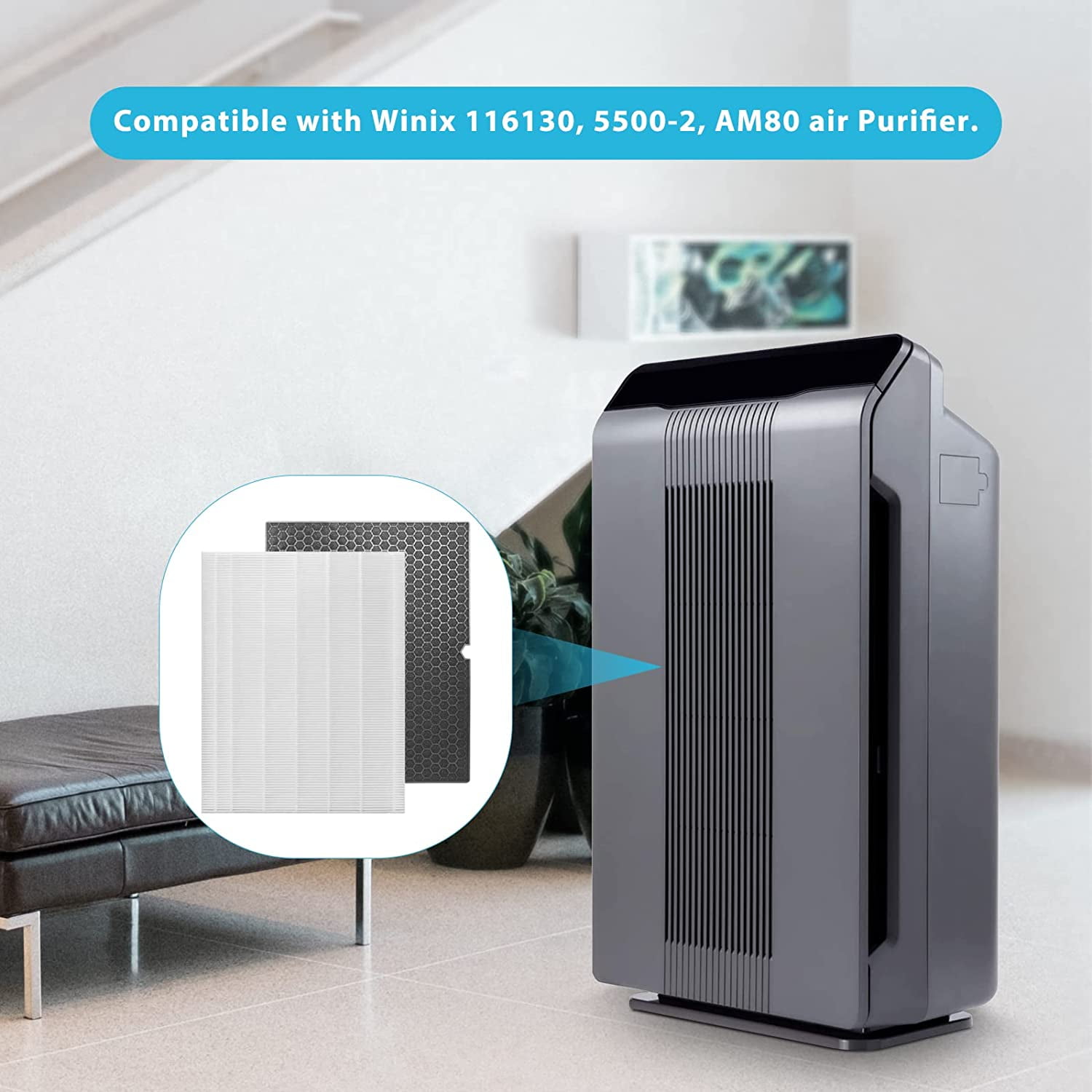 HEPA Replacement Filter H 116130 for Winix 5500-2 Air Purifier and Models AM80 - HEPA Filter and Activated Carbon Filter