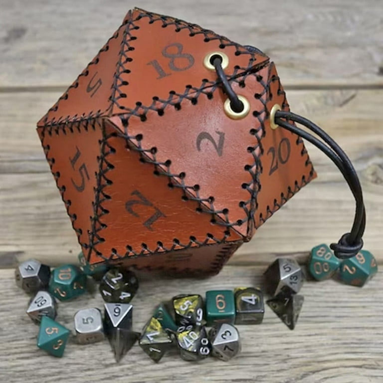 Leather D20 Dice Bag Polyhedral Dice Pouch Drawstring Bag For Rpg Board  Game 