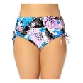 thumbnail image 1 of CALIFORNIA WAVES Women's White Tropical Print Stretch Cinched Lined Moderate Coverage Tie High Waisted Swimsuit Bottom 2X, 1 of 4