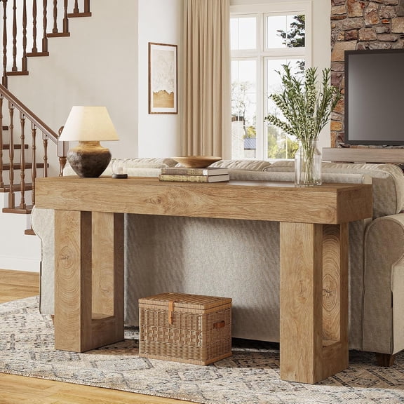 Tribesigns 63-Inch Entryway Table, Farmhouse Console Table Sofa Table Behind Couch with Double Pedestal for Living Room, Hallway, Foyer, Brown