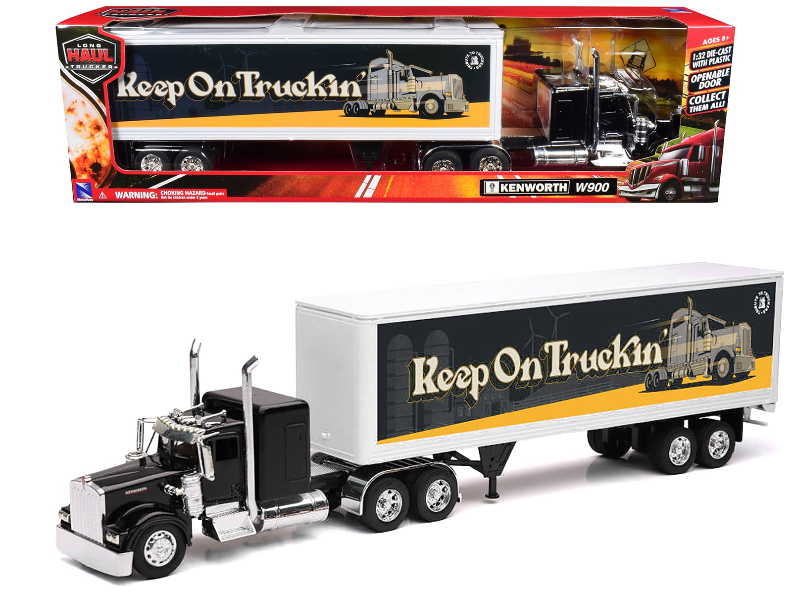 Kenworth W900 Truck Black with Dry Van Trailer 