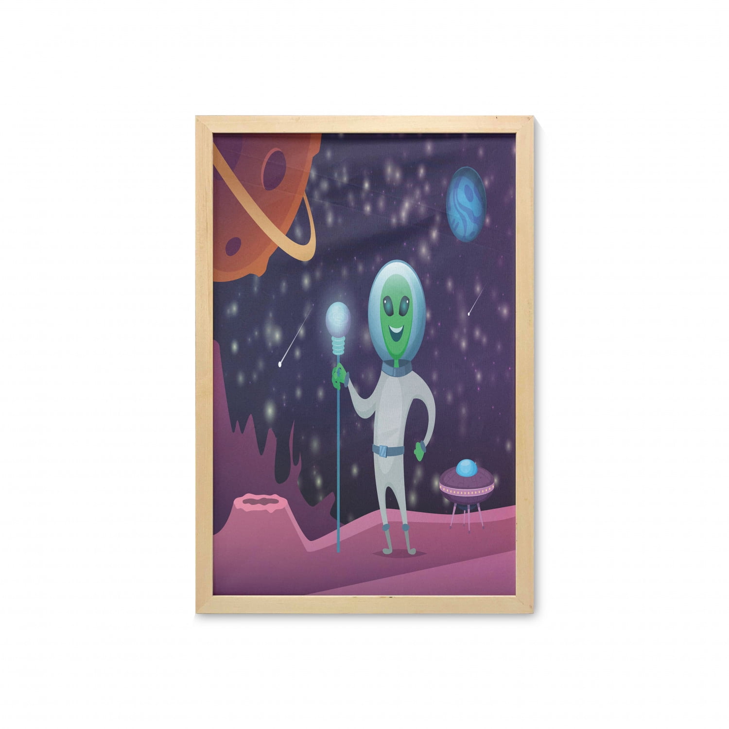 Alien Wall Art with Frame, Cosmic Space Background with Funny Character ...