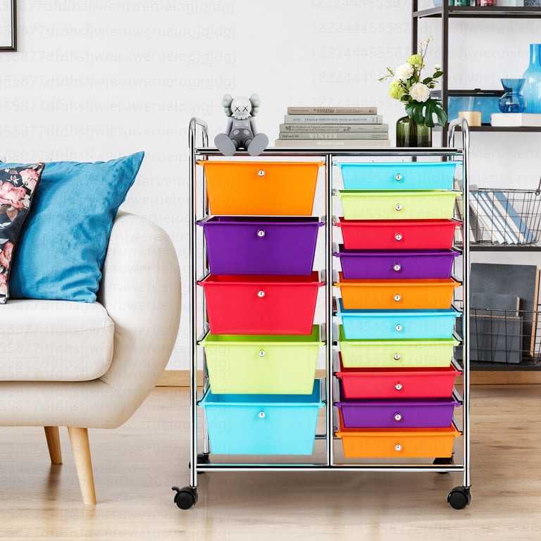 Costway 15-Drawer Rolling Storage Cart, Multicolor photo 8