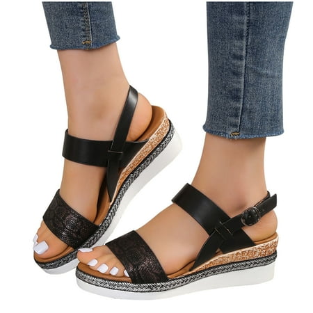 

YanHoo Clearance Wedge Sandals For Women Platform Dressy Summer Ankle Strap Open Toe Espadrille Sandals Slingback Wedges High Heels Beach Sandals