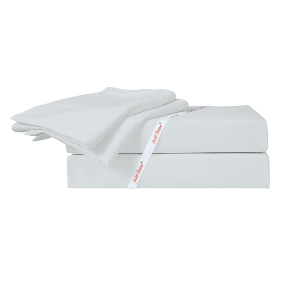 Just Linen 300 TC 100% Cotton Sateen, Solid Drizzle, Twin Bedding 3 Piece Sheet Set with Deep Pocketed Fitted Sheet