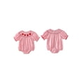 thumbnail image 2 of BemeyourBBs Newborn Baby Girl Valentines Day Outfits Infant Gingham Plaid Bubble Romper Heart Letter Ruffle Trim Short Sleeve Bodysuit Cute Spring Summer Clothes, 2 of 9