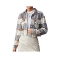 thumbnail image 4 of Liacowi Women Juniors Loose Cropped Jacket Plaid Turn-Down Collar Outwear Long Sleeve Vintage Shacket Casual Tops Coat, 4 of 7