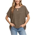 thumbnail image 4 of ClodeEU Women's Faux Linen Dolman Sleeve Short Sleeve Crewneck Top ,Loose Fit Casual Blouse Brown,Womens Plus M, 4 of 6