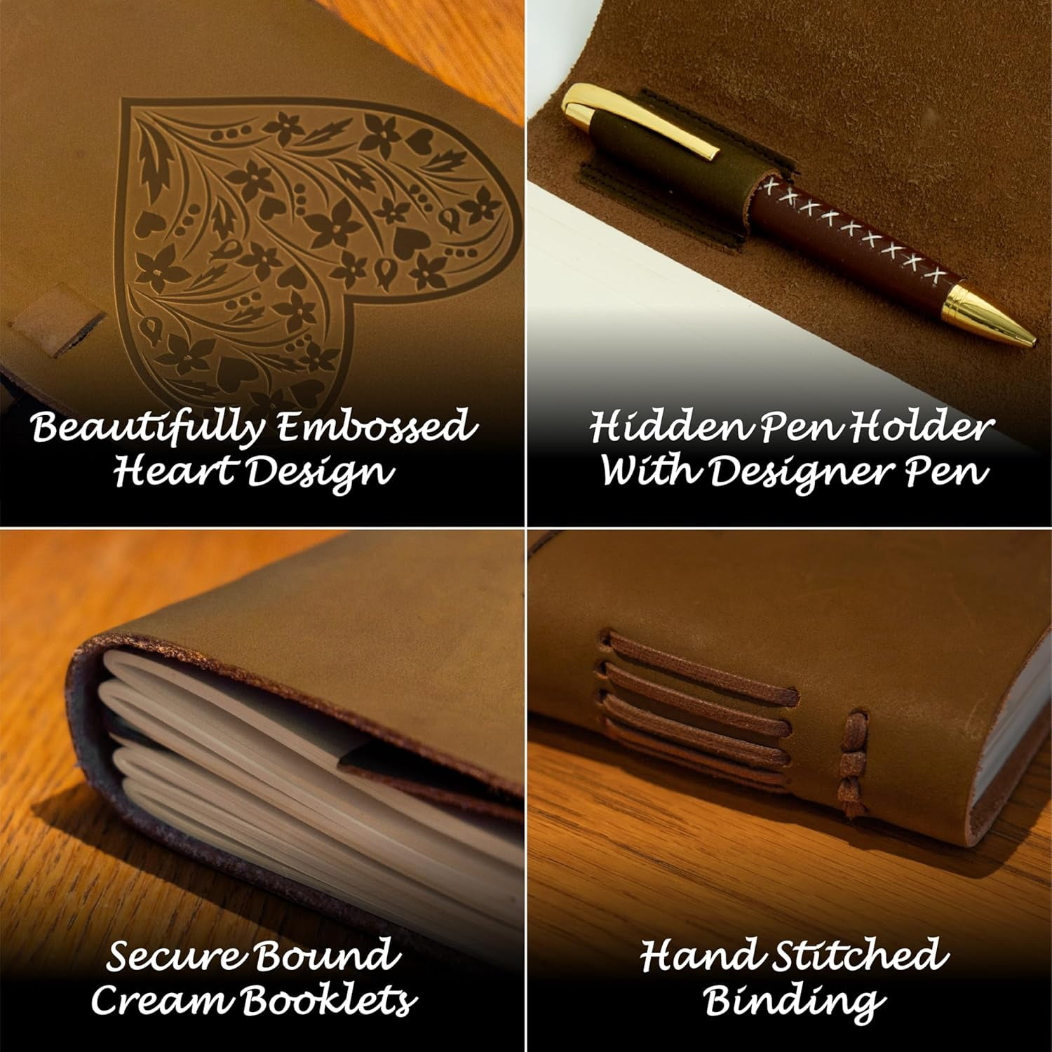 Heart Embossed Leather Journal Gift Set with Pen & Bookmark for Men Women