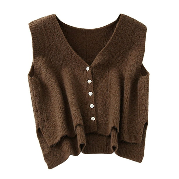 Suéter de mujer, chaleco para damas, camisetas sin mangas casuales, jerséis de moda, transpirables, individuales Caqui oscuro