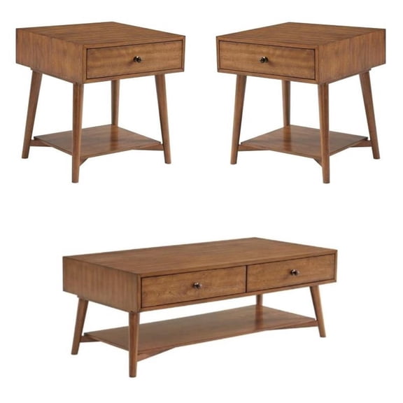 Home Square 3-Piece Set with 2-Drawer Coffee Table & 2 End Tables