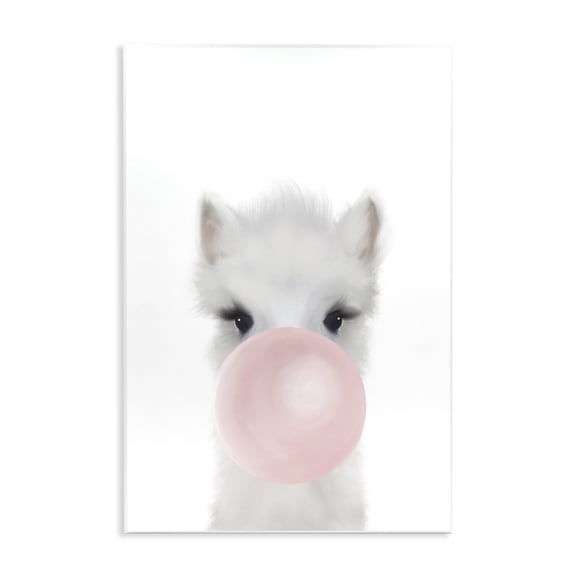 Stupell Industries Contemporary Baby Woodland Alpaca with Pink Bubble Gum Wall Plaque Art, 10 x 15, by Leah Straatsma
