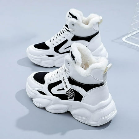 

Women‘s Casual Sneakers Color-block Thick Sole Dad Shoes Plush Lined Anti-slip Running Shoes