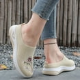 thumbnail image 6 of Floleo Women's Backless Slip On Floral Embroidery Knit Mule Sneakers, Breathable Mesh Wedge Sole Casual Daily Walking Footwear(Beige,5.5), 6 of 7