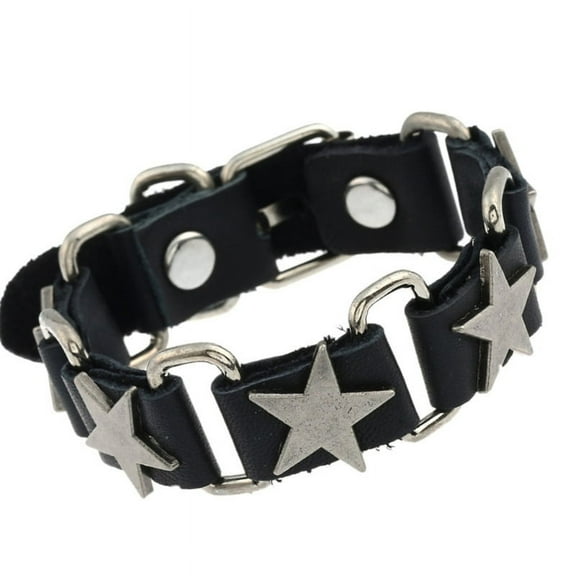 XISAOK Hip-hop Five-Pointed Star Bracelet Cowhide Leather Wristband Personality Cuff