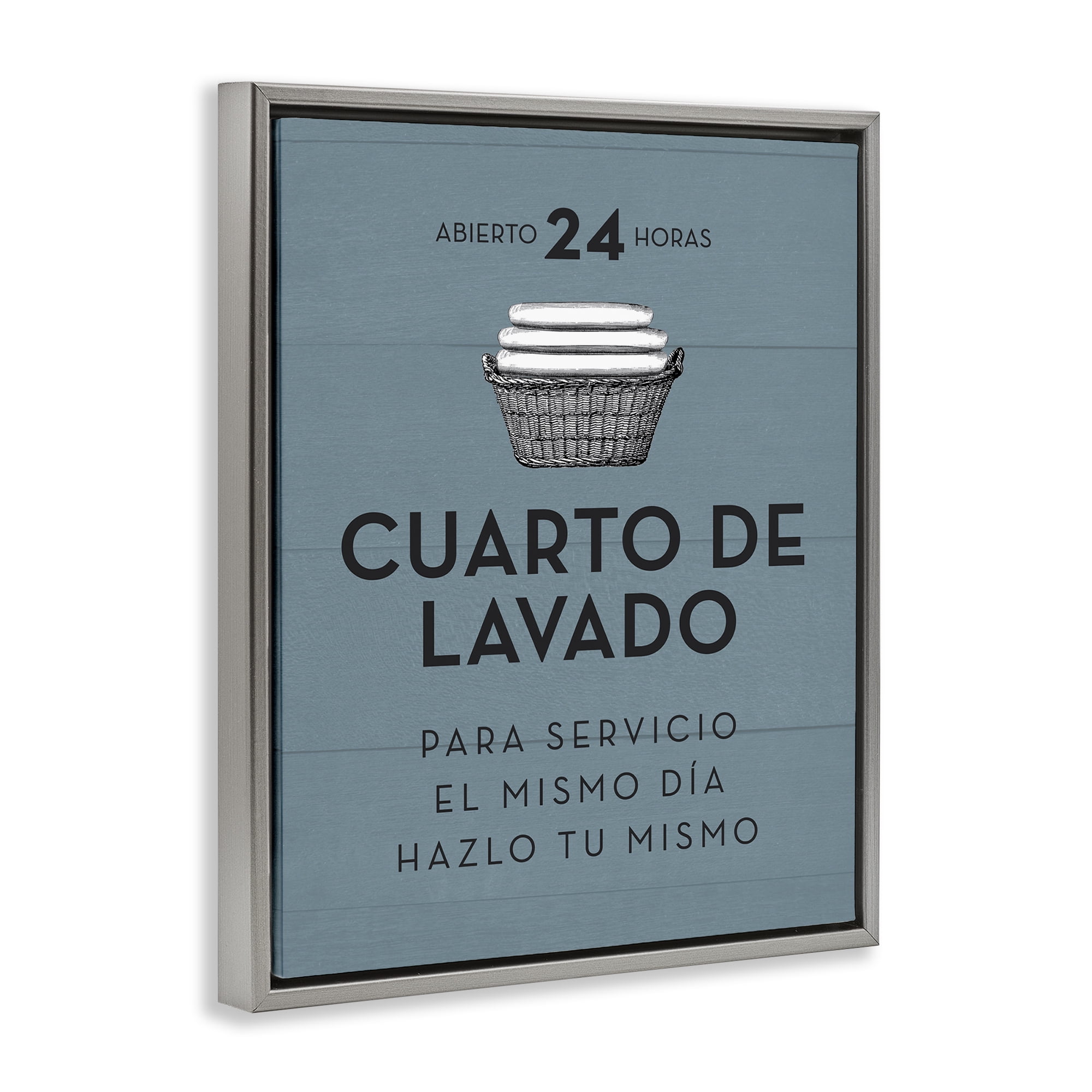 Stupell Industries Publicidad Día de Lavandería, Azul Bath & Laundry Painting Gray Floater Framed Art Print Wall Art, 17 x 21