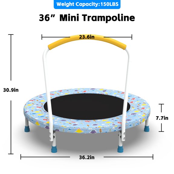 DECMAY 36 inch Mini Trampoline for Kids Ages 1-6 Indoor Outdoor Trampoline with Handle Fun for Kids
