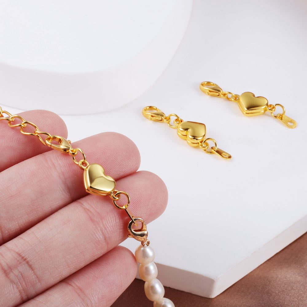 Lancharmed Gold Bracelet Connecting Clasp Alloy Heart Shape Magnetic Clasp Golden 8Pcs Jewellery Clasp Necklace Extenders for Women 21St Birthday Gifts for Her
