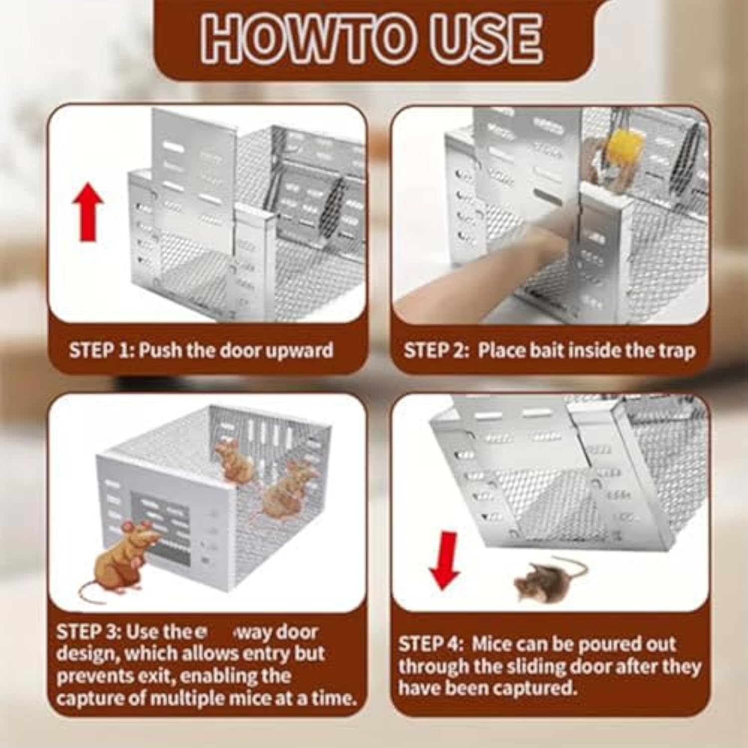 Mouse Trap, Stainless Steel Mouse Trap, Mouse Traps Indoor for Home, Stainless Steel Automatic Mousetrap, Long-Lasting Continuous Mouses Traps, Mouses Traps Cage