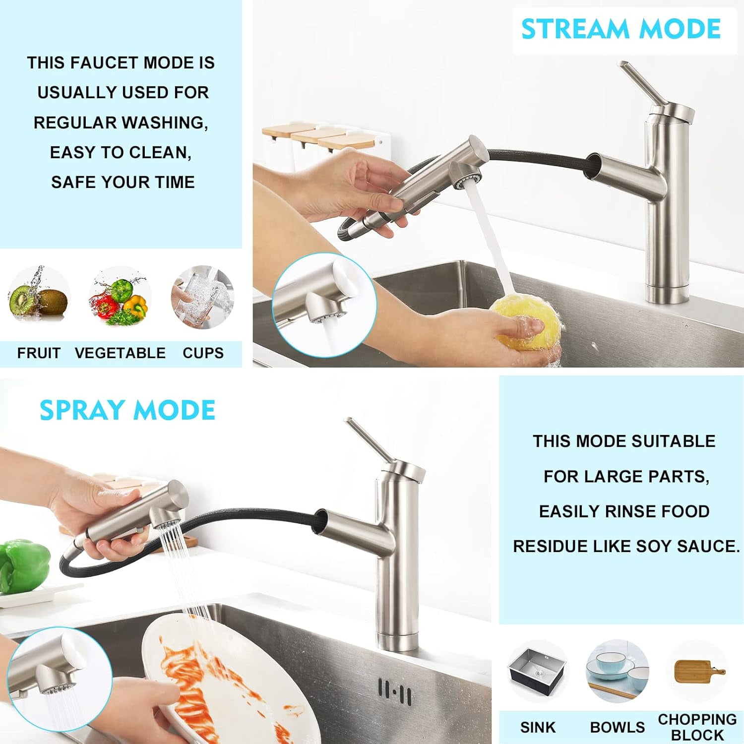 Kitchen faucets, Bar Sink Faucet, Single Handle Pull Out Brushed Nickel Low Arc Faucet