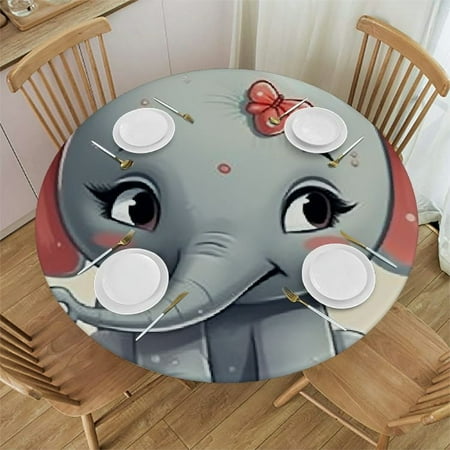 

Xllo0ord Fitted Round Tablecloth Elephant Cute Cartoon Elephant Flower Table Cover Elastic Edged Table Cloth Fits Round Tables 46 -50