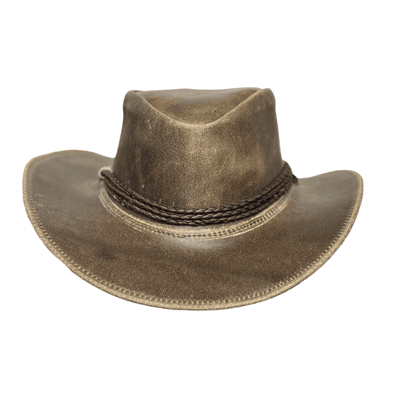 Lesa Collection Banjo Distressed Leather Cowboy Hat for Men – Stylish Cowgirl Hat for Women with Braided Band and Removable Chinstrap (S)