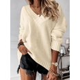 thumbnail image 5 of Women'S Loose Sweater V Neck Long Sleeve Shirt Casual Autumn and Winter Tops Apricot XXL, 5 of 9