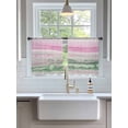 thumbnail image 3 of Sheer Curtains 54 Inch Length 2 Panels Set for Kitchen, Pink Green Ombre Semi Sheer Curtains for Windows, Abstract Modern Art Fluid Striped Voile Window Treatments Rod Pocket Curtain, 3 of 7