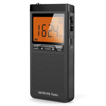 Portable AM/FM/WB Radio with LCD Alarm Clock, Stereo Sound, Long Battery Life & Excellent Reception (2 AAA Batteries)