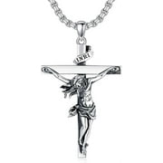 SOULMEET Crucifix Necklace for Men Cross Necklace 925 Sterling Silver for Men & Boys Delicate Texture Crucifix Jesus Cross Pendant Necklace Jewelry Gift for Men Boy Friend 22"+2"