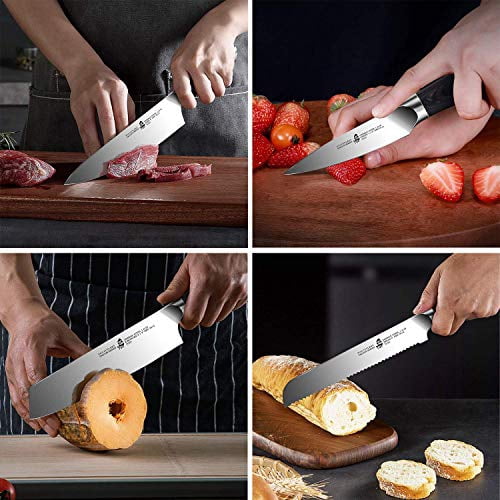 TUO Knife Block Set - 17 PCS Kitchen Knife Set with Wooden Block, Kitchen Knife Set Honing Steel and Shears - German X50CrMoV15 Steel with Full Tang Pakkawood Handle - FALCON SERIES with Gift Box
