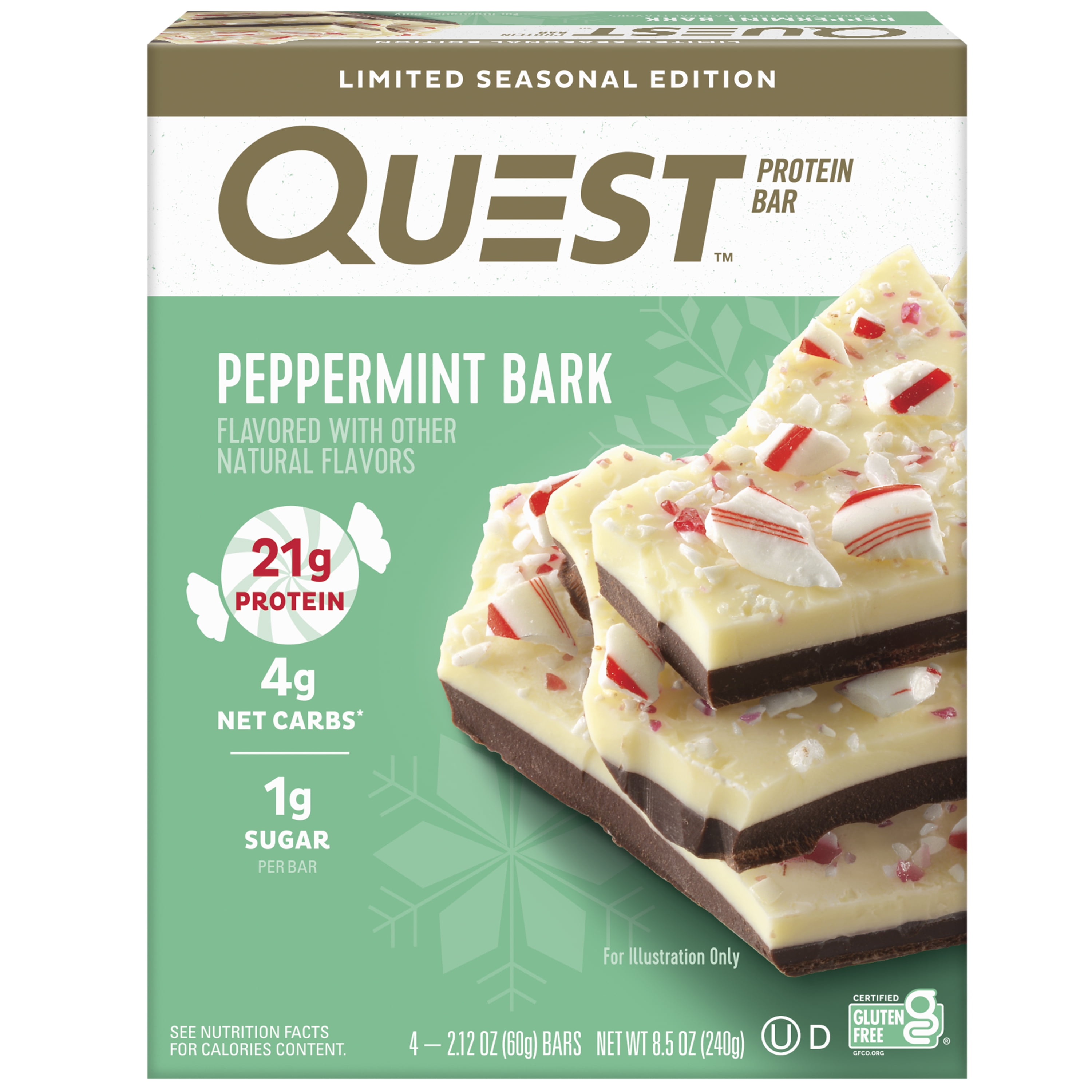 Quest Nutrition Quest Protein Bar, High Protein, Low Carb, Peppermint Bark, 4 Count