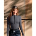 thumbnail image 2 of Women's 2 Piece Bodysuits Sexy Ribbed One Piece Zip Front Long Sleeve Tops Bodysuits, 2 of 3