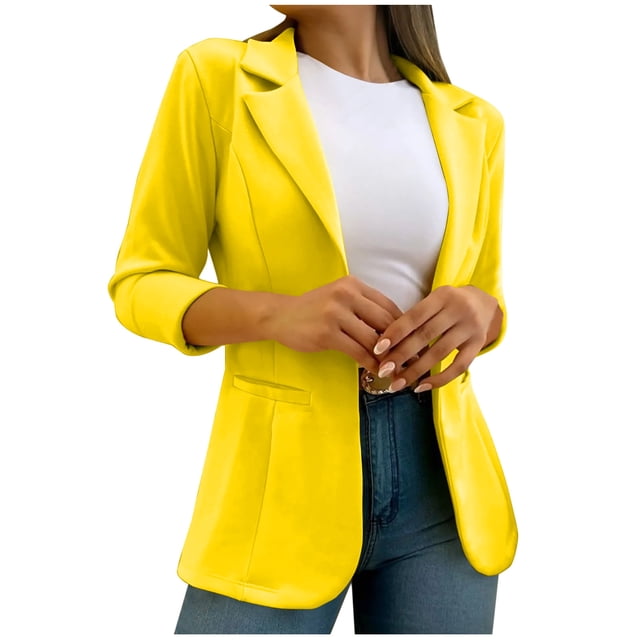 Yuyuzo Veste Blazer à Col à Revers pour Femmes, Ouvert devant, Manches Longues, Couleur Unie, avec Poches