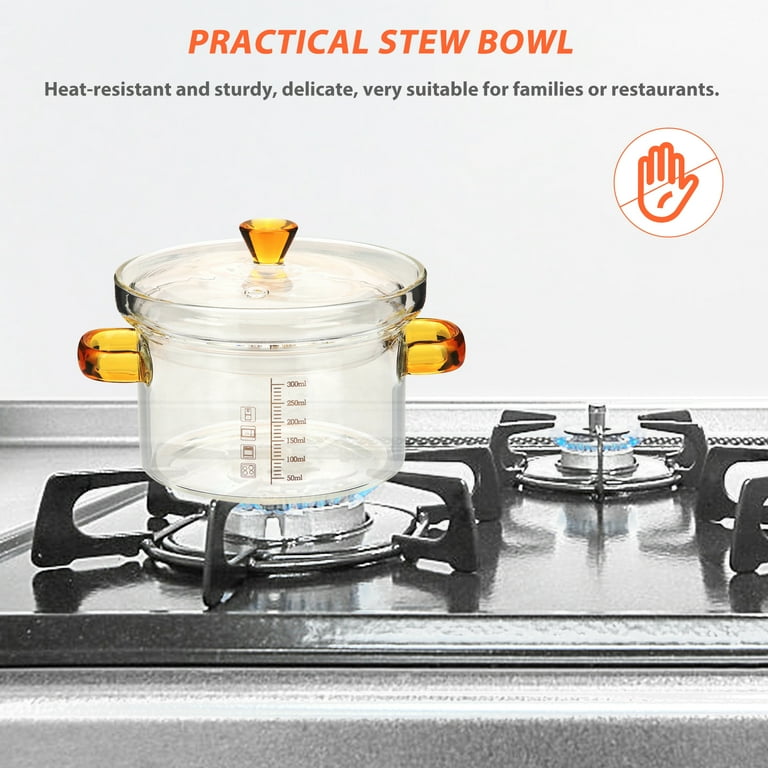 SHERCHPRY Clear Glass Stew Pot With Lid – 0.4 Qt Binaural Milk/Soup Pot, High-Temperature Safe For Baby Food & Kitchen