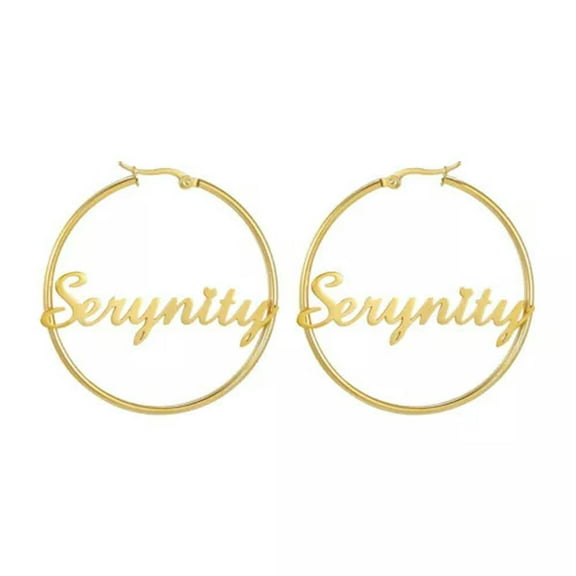 EOEMY Personalized Hoop Custom Name Gold Earrings For Woman Mother Gift Jewelry