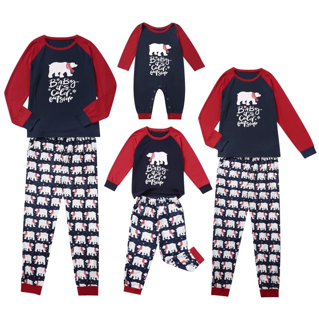 FOCUSNORM Pyjamas Assortis Parent-Enfant, Hauts Cartoon Bear avec Pantalon/combinaison