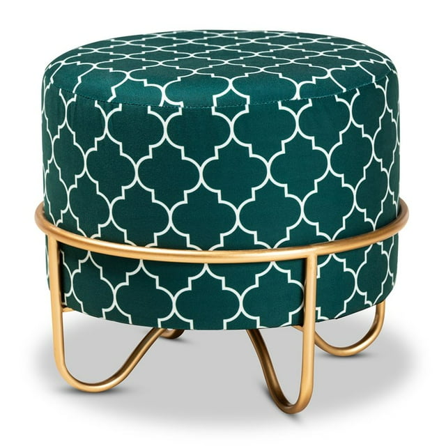 Baxton Studio Pouf en Métal Tapissé de Velours Vert Turquoise