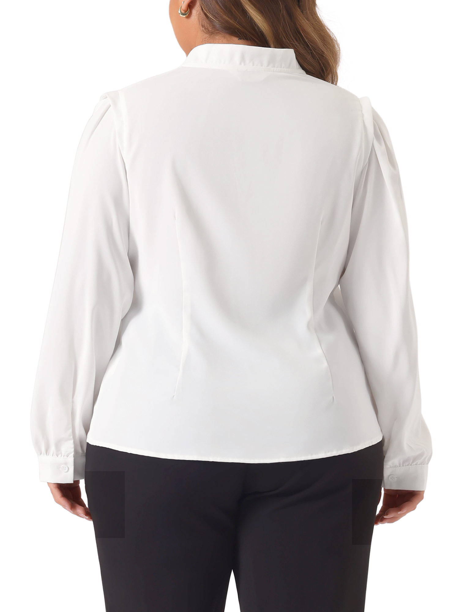 DARING DIVA Women's Plus Size Button Up Notch V Neck Long Sleeve Blouses 2X White