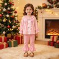 thumbnail image 2 of HCNTES Girls Fall Winter Outfits 6 12 18 24 Months 1T 2T 3T 4T Baby Girls Infant Clothing Soft Christmas Plaid Ruffled Set Embroidered Long-Sleeve Top and Solid Flared Pant 2PCS Set, 2 of 7