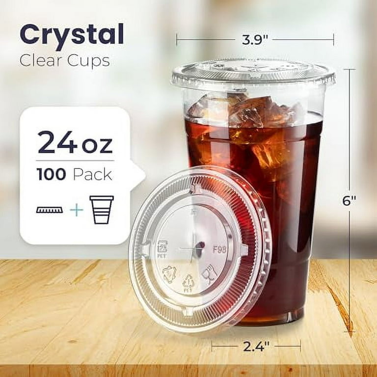 9 oz. Plastic Clear Cups With Flat Lids Pack of 100